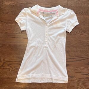 y2k white button up cotton henley polo medium
